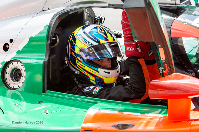 Tristan Nunez inside the No. 55 Mazda Prototype.